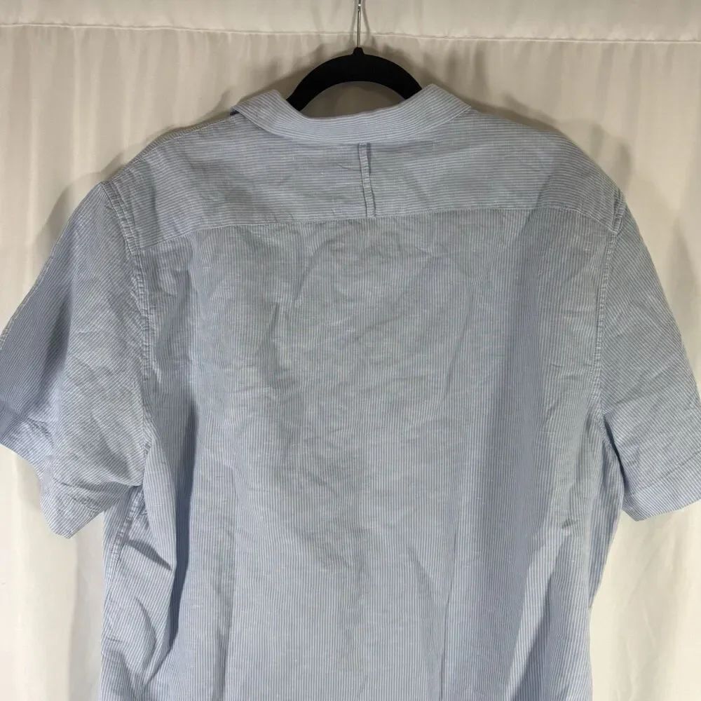 Banana Republic Linen Blend Shirt Men's XL Blue Striped Button Up Short Sleeve